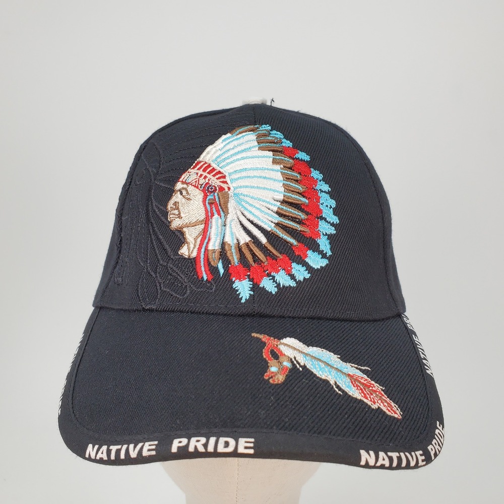 Native Pride Black Embroidered Chief Headdress Baseball Cap Adjustable Hat